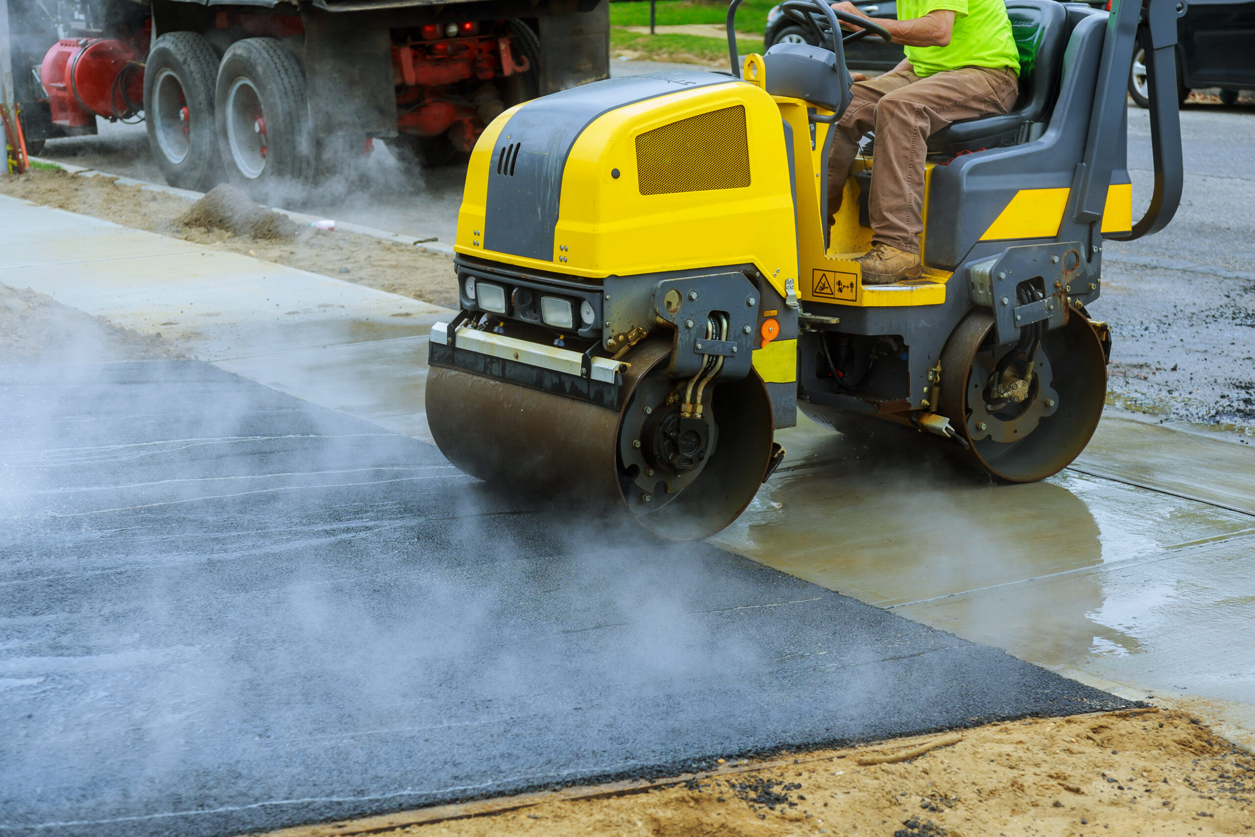 Asphalting, Construction, Works, With Commercial Repair Equipment Road, Crews